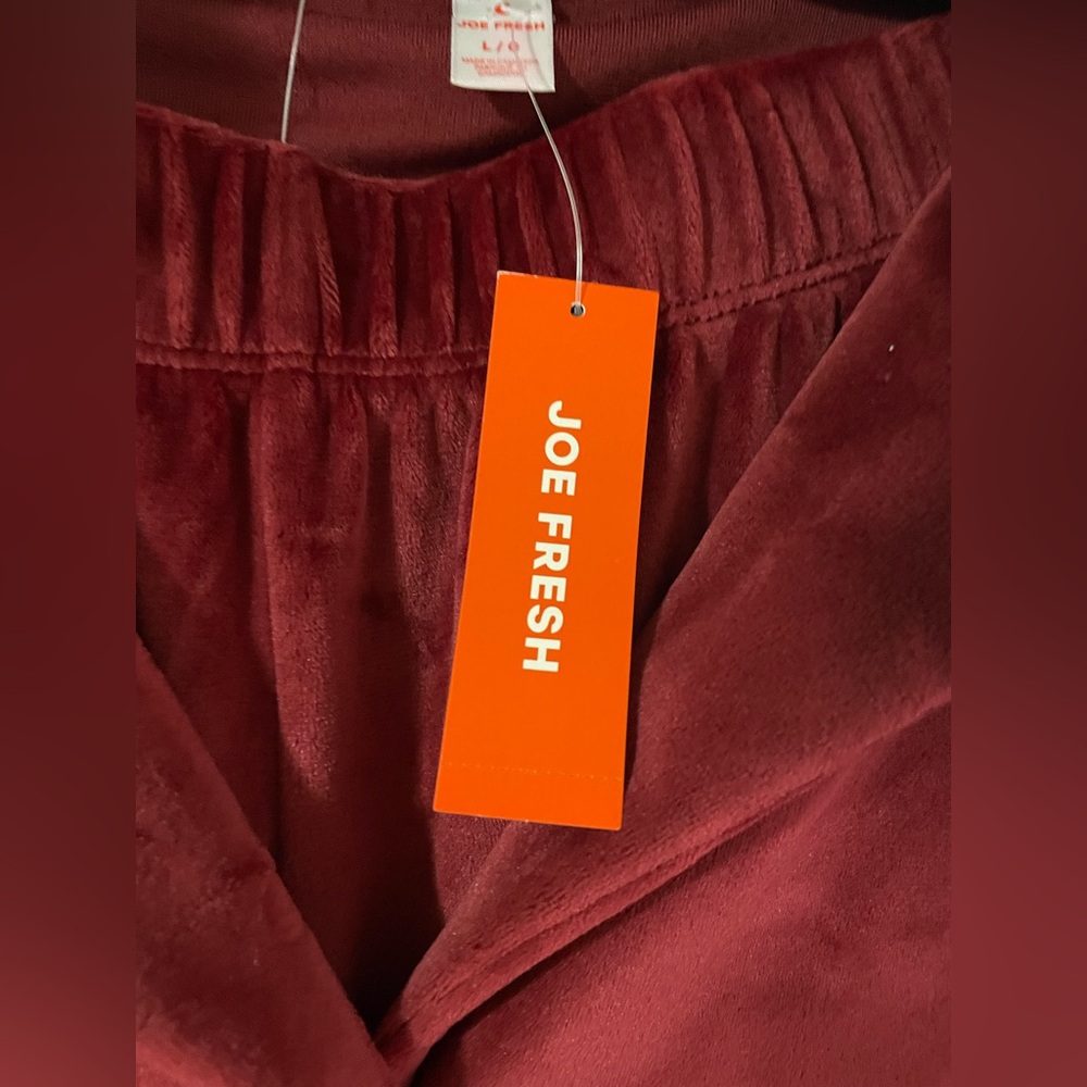 🌸 NEW Joe Fresh Burgundy Velour Pajama Set/Loungewear Set Size Large - Picture 4 of 6